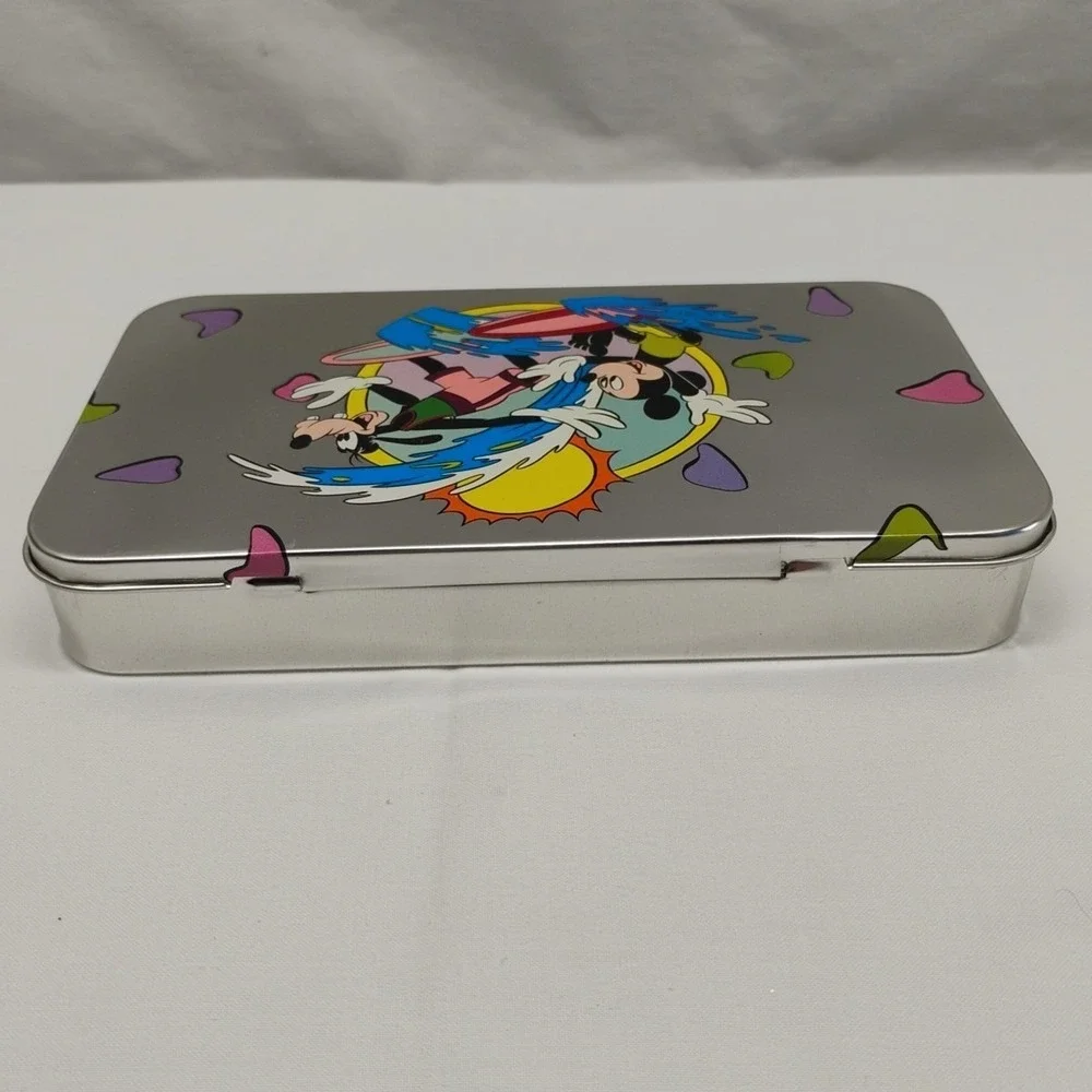 Vintage Disney Mickey Mouse Goofy Surfing Pencil Box Tin Case GUC